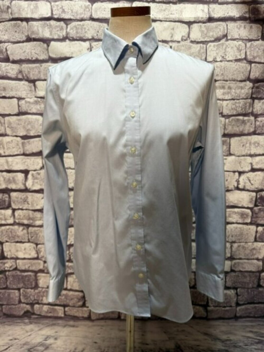 Lands' End Blue No Iron Pinpoint Oxford Blouse Size 12